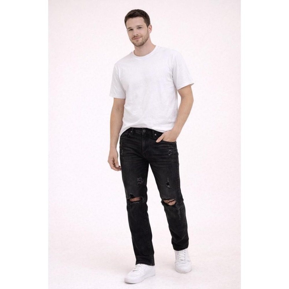 American Eagle Slim Jeans Mens 31x30 Black Distressed Ripped Denim Grunge AE